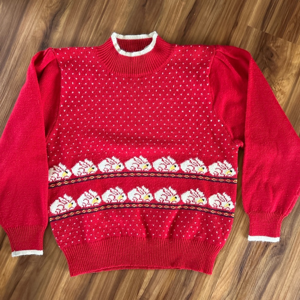 Karen Scott Red Sweater with White Bunny intarsia 🐇